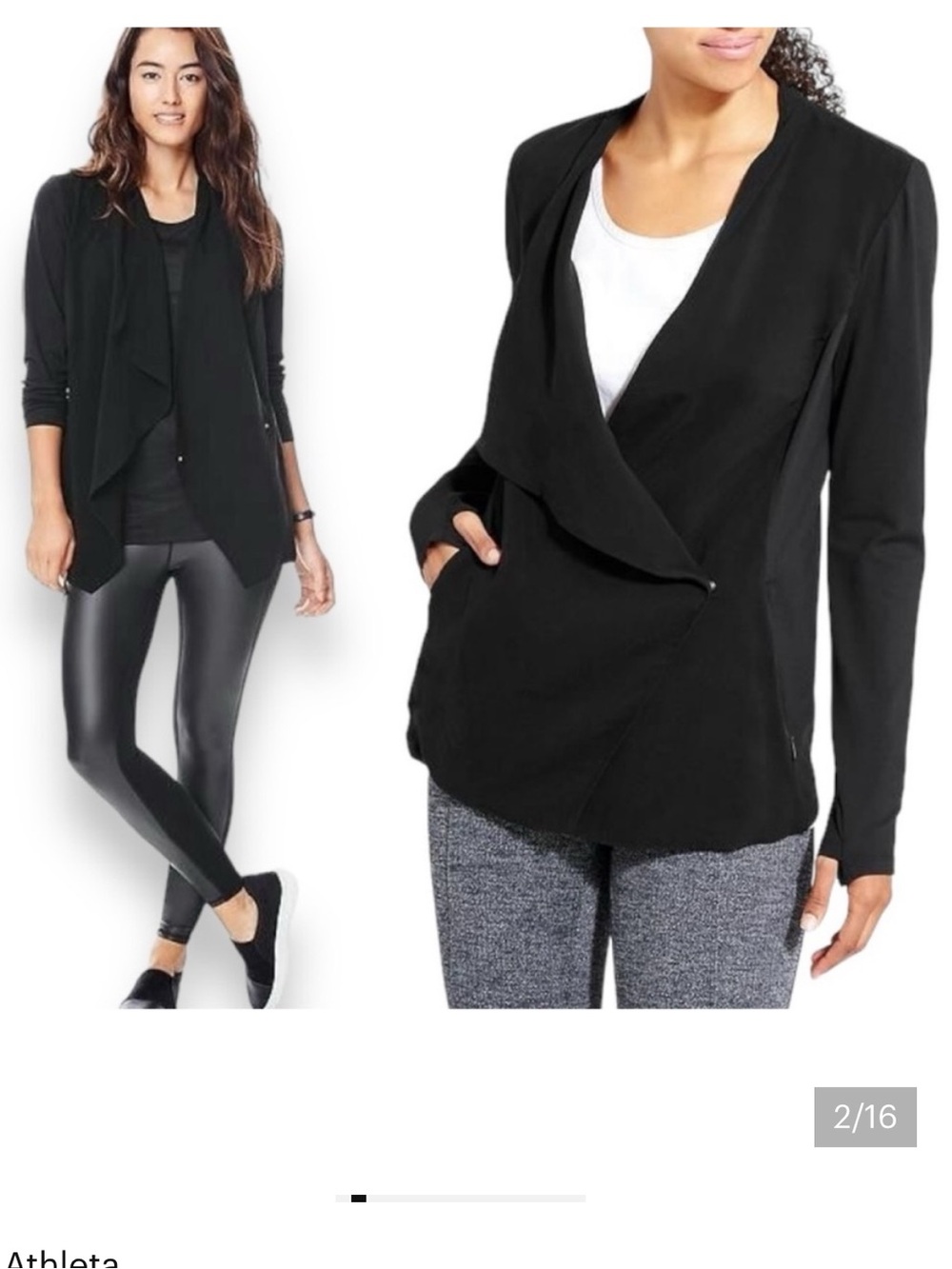 Athleta Black Draped Wrap Jacket M silk